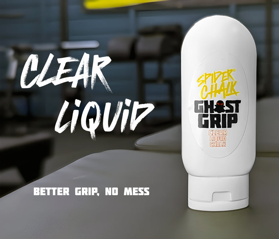 white bottle of clear liquid chalk on bench in gym
