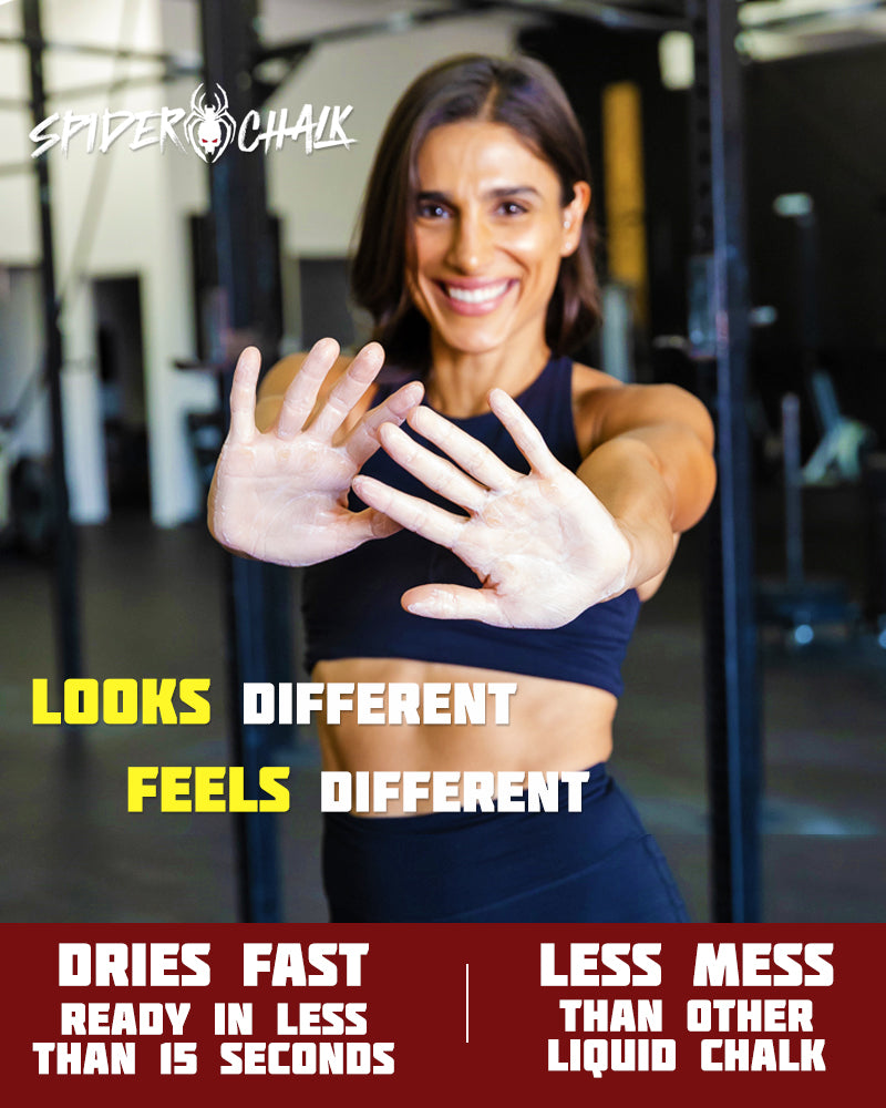 girl with chalk on hands in gym